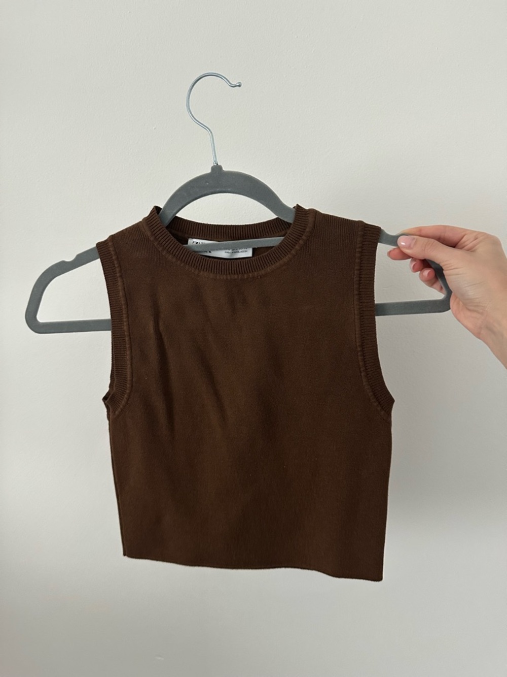 Zara Chocolate Brown Ribbed Crewneck Knit Tank